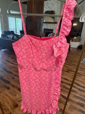 Lilly Pulitzer Hot Pink Ruffled One-Shoulder One-Piece